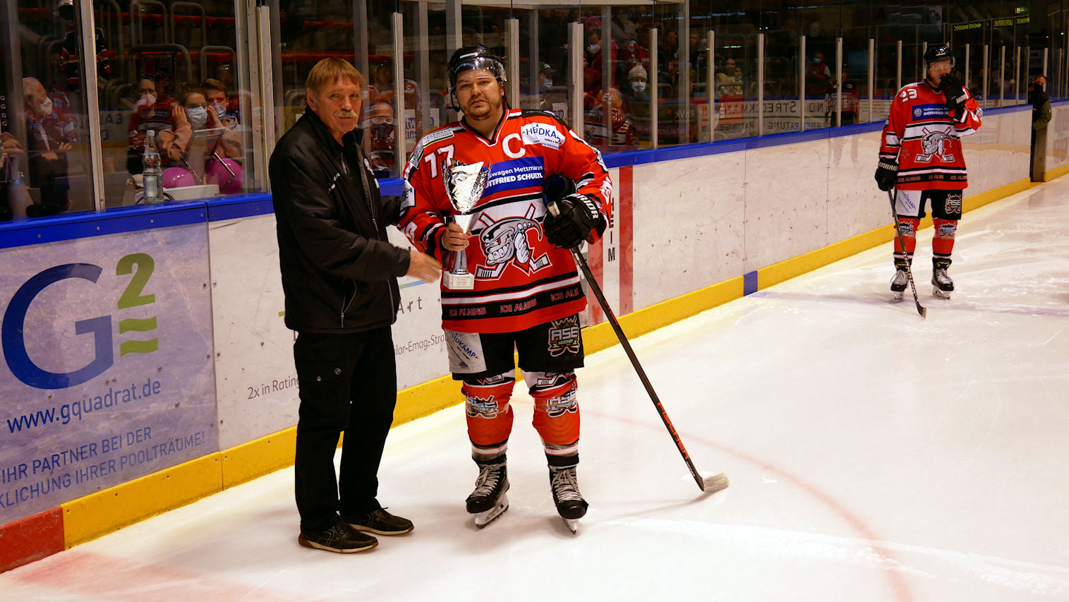 Werbung für das Eishockey in Ratingen beim 5:1 Sieg gegen die Bären aus Neuwied